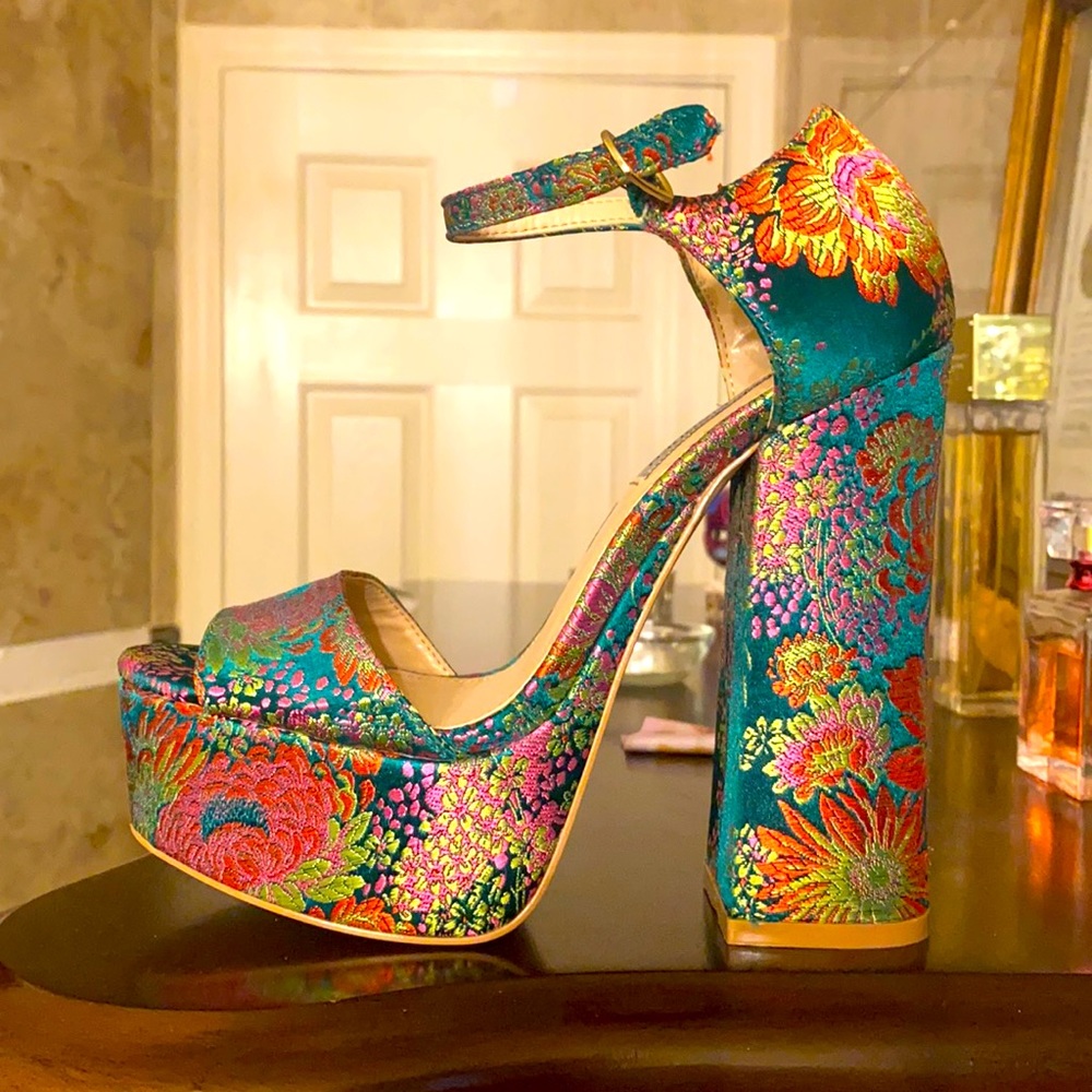 Green platform heels, used just once.